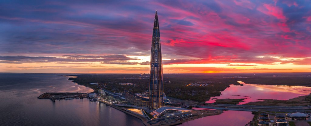 Лахта центр на закате, Санкт-Петербург - Фото с квадрокоптера