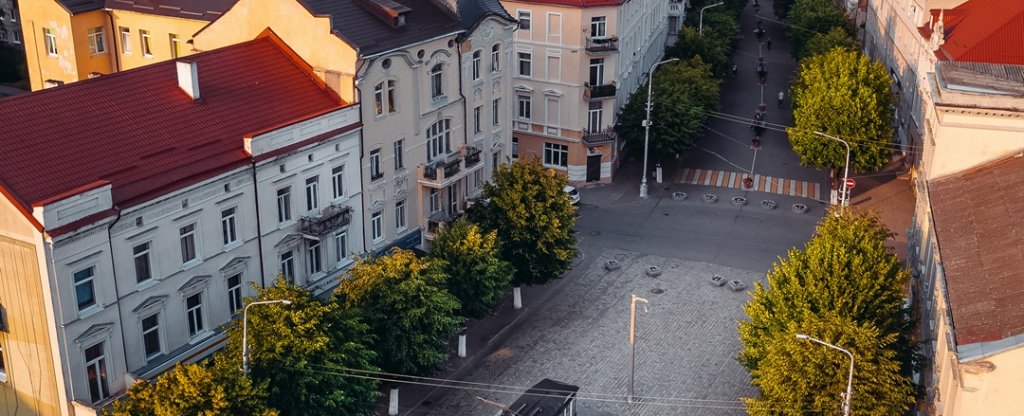 Трамвай в г. Советск,  - Фото с квадрокоптера