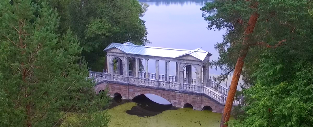 Мраморный мост,  Екатерининский парк, Пушкин,  - Фото с квадрокоптера