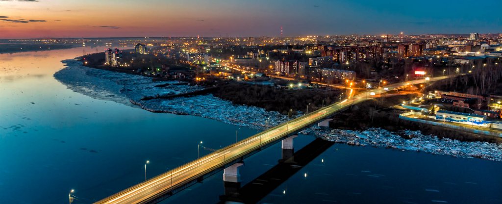 Мост через Томь на закате, Томск - Фото с квадрокоптера