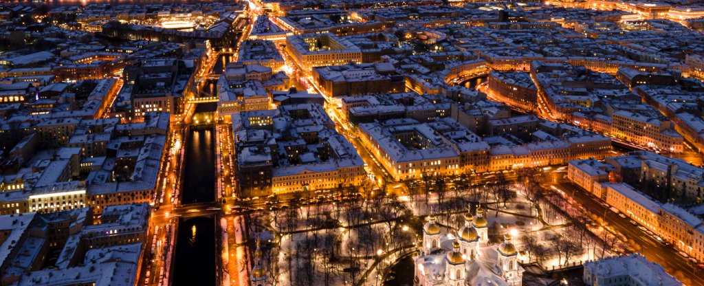Вечерний Питер зимой, Санкт-Петербург - Фото с квадрокоптера