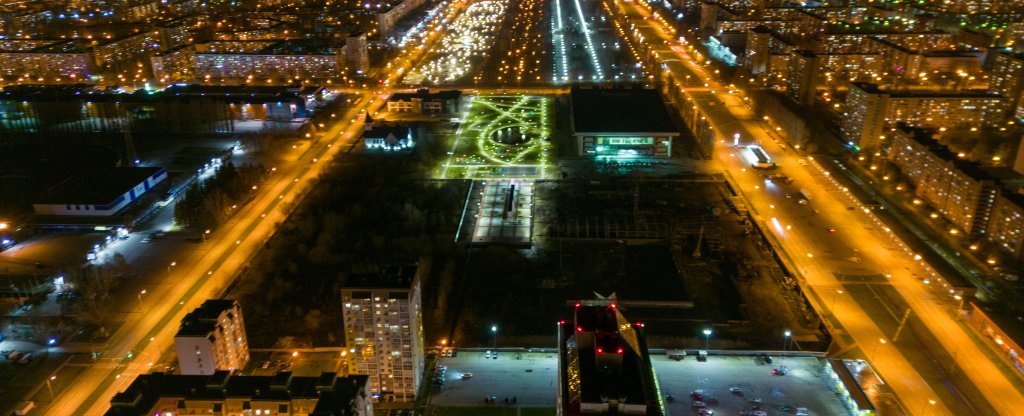 Ночной город. Общий план.,  - Фото с квадрокоптера