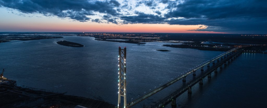 Сургутский мост через реку Обь, Сургут - Фото с квадрокоптера