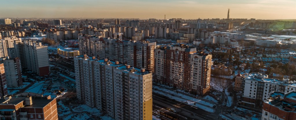 Приморский район на закате, Санкт-Петербург - Фото с квадрокоптера