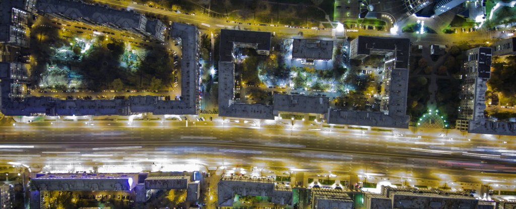 Ночной Кутузовский проспект в Москве, Москва - Фото с квадрокоптера