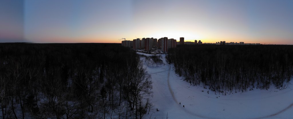 Лес, зима, ульи. Панорама.,  - Фото с квадрокоптера