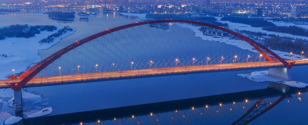 Бугринский мост закат, Новосибирск - Фото с квадрокоптера